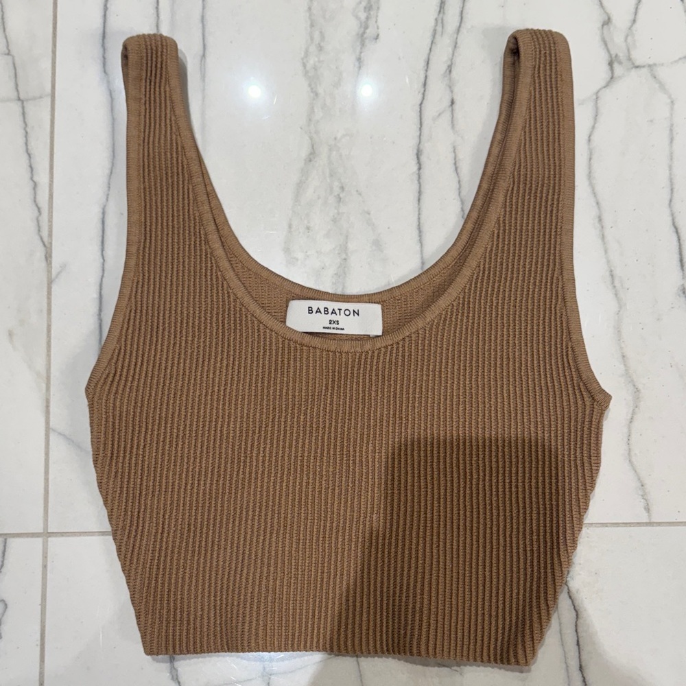 ARITZIA babaton Tan/Brown Sculpt Knit Crop Top
